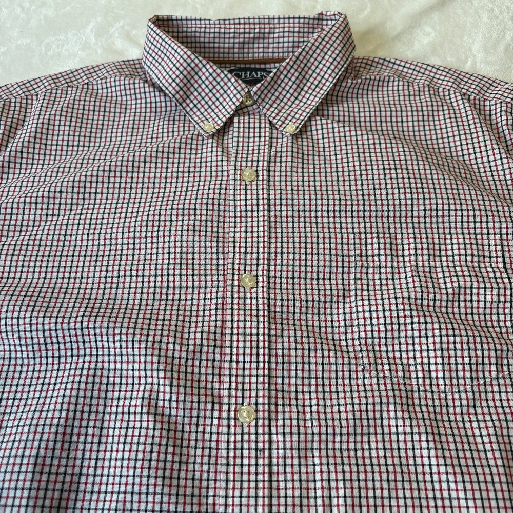Chaps Casual Button Down Shirt Mens Size XXL Red White Blue Check 2XL Preppy